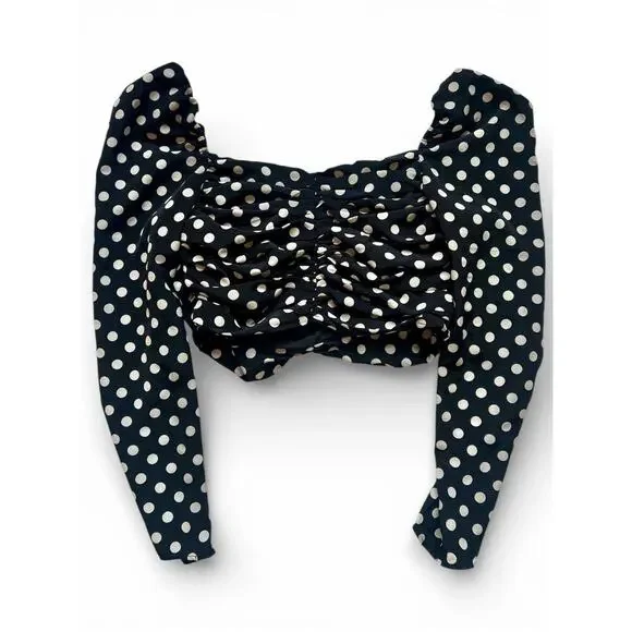 NWT East Order Merci Polka Dot Long Sleeve Top Black/White, Womens Size Large - Picture 4 of 5